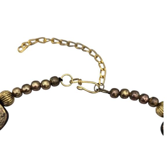 Ethiopian Cross Textured Bronze-Gold Stations Bead Statement Necklace - Picture 6 of 8